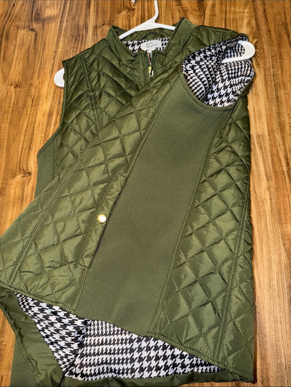 Kim Rogers women large vest  Olive green Quilted Zip Side Knit Panels pockets - Picture 4 of 7